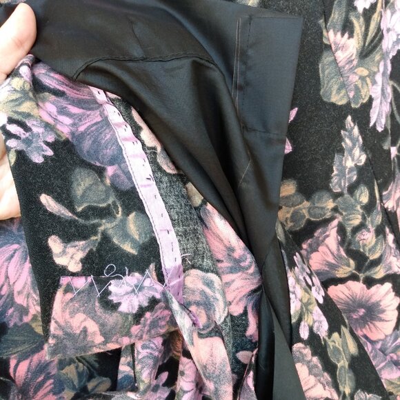 Vintage 60s Dress 40" Bust Black Pink Mauve Floral Drawstring Neckline - Picture 6 of 14